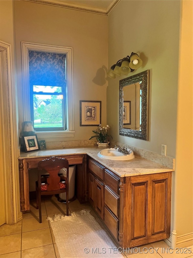 910 Summit Rdg, Mcalester, OK 74501 - bathroom featuring vanity, tile patterned flooring, and ornamental molding