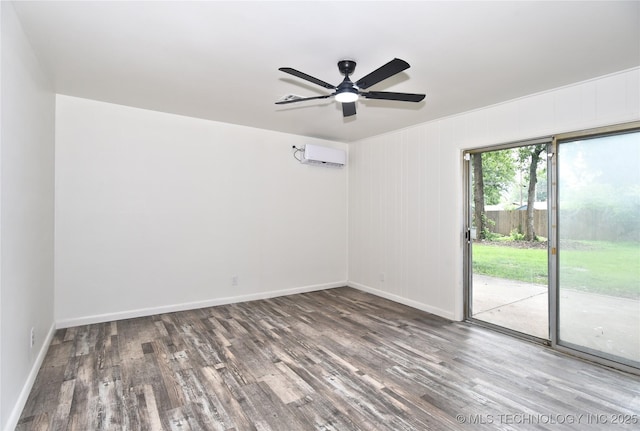 5701 S Rockford Pl, Tulsa, OK 74105 - empty room featuring an AC wall unit, wood finished floors, and a ceiling fan