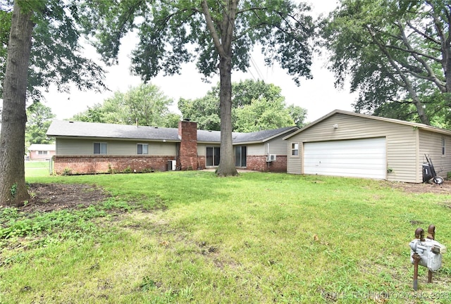 5701 S Rockford Pl, Tulsa, OK 74105 - view of front of property featuring brick siding, a chimney, a front yard, and a garage