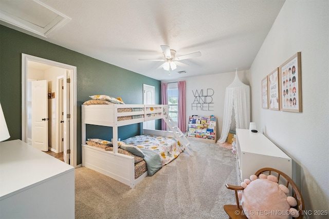 14003 E 87th Pl N, Owasso, OK 74055 - bedroom with carpet flooring, ceiling fan, and attic access