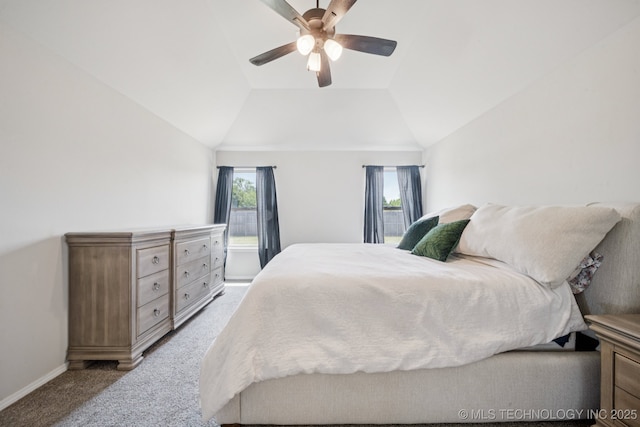 7413 N 160th E Ave, Owasso, OK 74055 - carpeted bedroom featuring vaulted ceiling and a ceiling fan