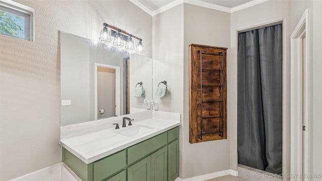 21820 Summit Trl, Claremore, OK 74019 - bathroom featuring ornamental molding and vanity