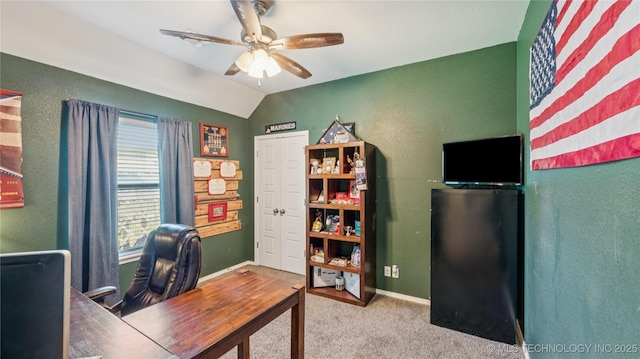 21820 Summit Trl, Claremore, OK 74019 - carpeted office featuring ceiling fan and lofted ceiling