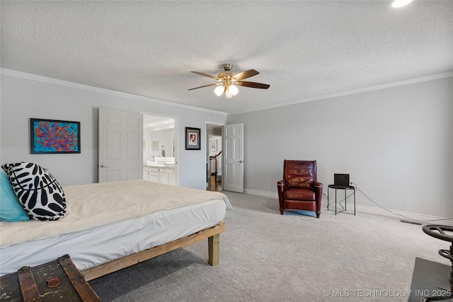 9622 S Maplewood Ave, Tulsa, OK 74137 - carpeted bedroom with crown molding, ceiling fan, and ensuite bath