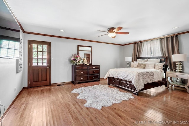 4335 E 87th St, Tulsa, OK 74137 - bedroom featuring wood-type flooring, crown molding, a ceiling fan, and recessed lighting