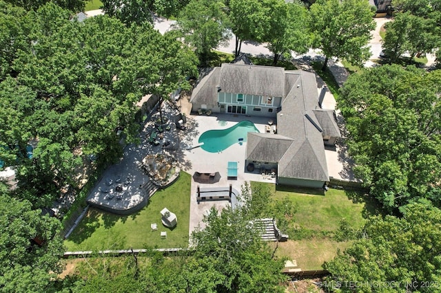 4335 E 87th St, Tulsa, OK 74137 - view from above of property featuring a pool area and a tree filled landscape