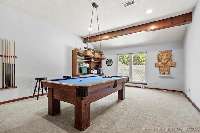 4335 E 87th St, Tulsa, OK 74137 - rec room featuring carpet floors, billiards, and a textured ceiling