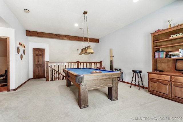 4335 E 87th St, Tulsa, OK 74137 - recreation room featuring light carpet, beam ceiling, recessed lighting, and billiards