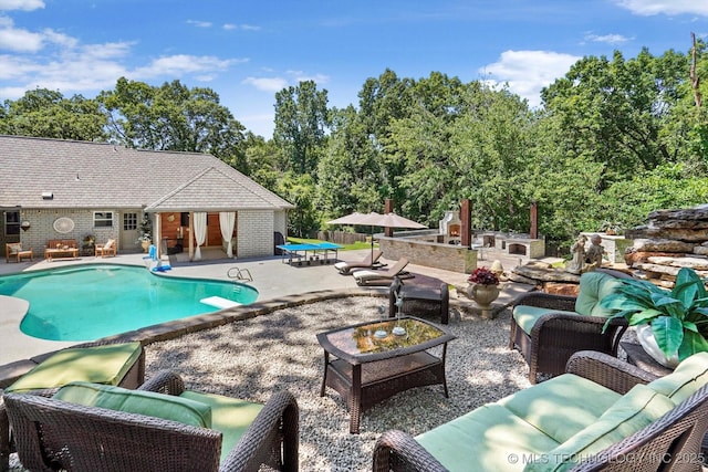 4335 E 87th St, Tulsa, OK 74137 - outdoor pool with an outdoor living space and a patio