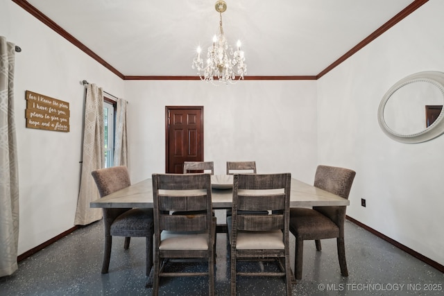 10102 N 147th E Ave, Owasso, OK 74055 - dining space with a chandelier, ornamental molding, and speckled floor