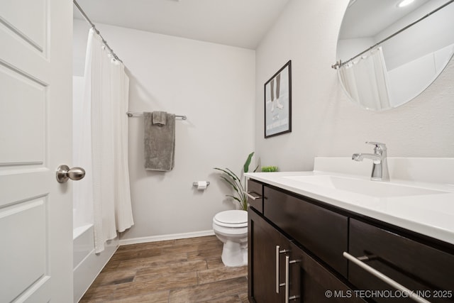 2618 W 115th St S, Jenks, OK 74037 - bathroom with vanity, wood finished floors, and shower / bath combination with curtain