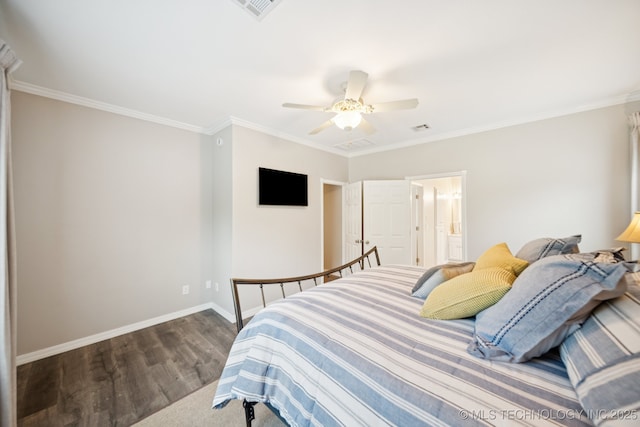 4852 E Redbud Dr, Claremore, OK 74019 - bedroom featuring wood finished floors, ornamental molding, and a ceiling fan