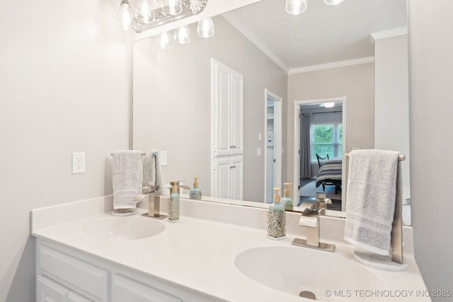 4852 E Redbud Dr, Claremore, OK 74019 - ensuite bathroom with crown molding and double vanity