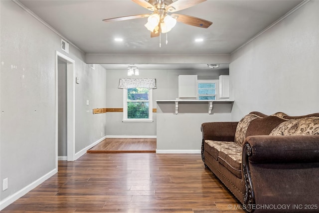 6264 E Latimer St, Tulsa, OK 74115 - sitting room with hardwood / wood-style flooring, ceiling fan, and ornamental molding