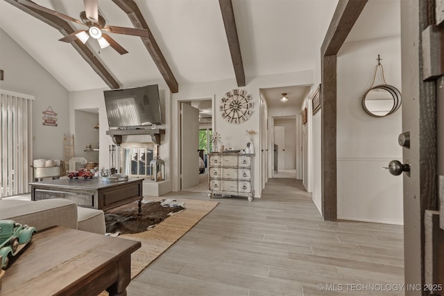 15917 E 131st St Unit 93, Broken Arrow, OK 74011 - entrance foyer featuring a ceiling fan, light wood-type flooring, and a wainscoted wall
