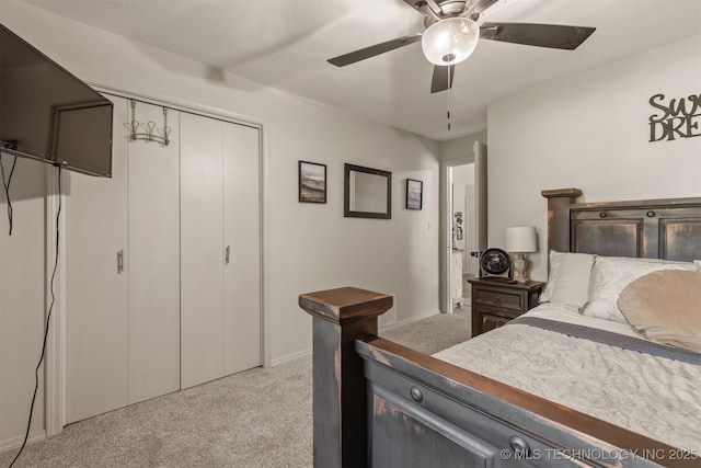 15917 E 131st St Unit 93, Broken Arrow, OK 74011 - bedroom featuring light colored carpet, a closet, and ceiling fan
