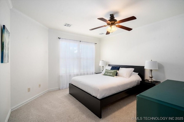 6797 Hummingbird Ct, Owasso, OK 74055 - bedroom featuring ornamental molding, light colored carpet, and a ceiling fan