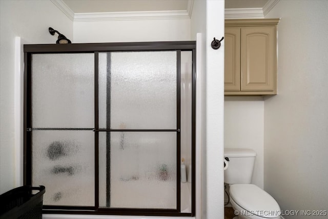 6797 Hummingbird Ct, Owasso, OK 74055 - full bathroom with crown molding and a shower with shower door