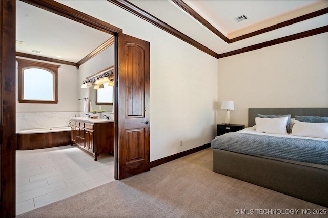 6797 Hummingbird Ct, Owasso, OK 74055 - bedroom with crown molding and light carpet