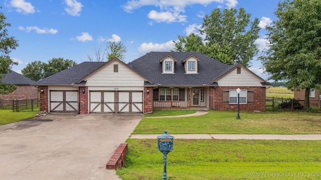 1018 W Evergreen St, Skiatook, OK 74070 - view of front of home featuring brick siding, a garage, concrete driveway, a porch, and roof with shingles