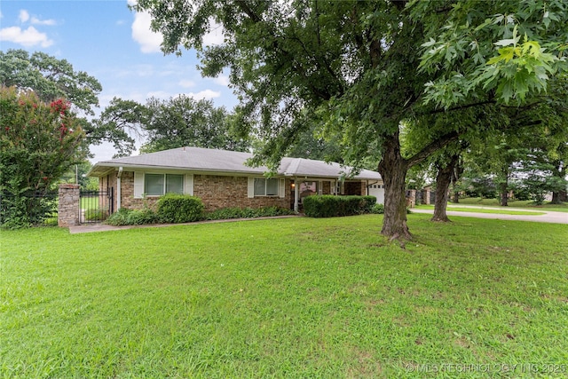 11420 S Mingo Rd, Bixby, OK 74008 - ranch-style home featuring an attached garage, a front lawn, a gate, and brick siding