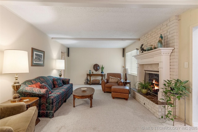 11420 S Mingo Rd, Bixby, OK 74008 - carpeted living area featuring a fireplace and a textured ceiling