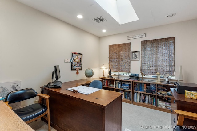 11420 S Mingo Rd, Bixby, OK 74008 - carpeted home office featuring a skylight and recessed lighting