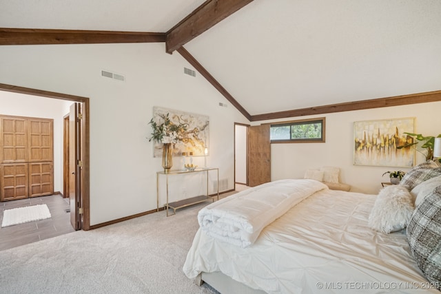 12526 S 12th St, Jenks, OK 74037 - carpeted bedroom with beamed ceiling and high vaulted ceiling