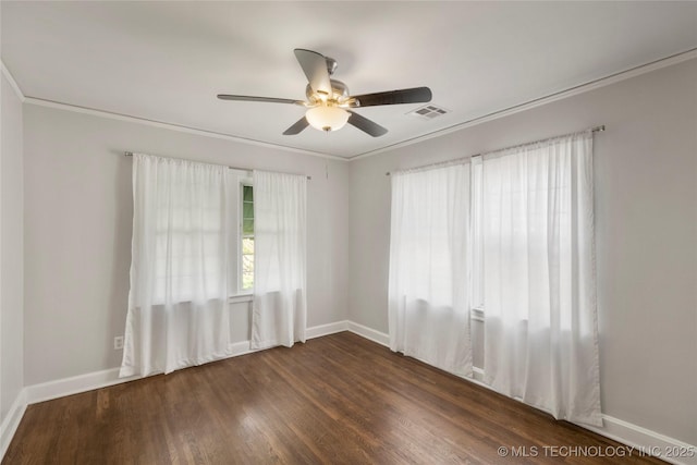 1510 S College Ave, Tulsa, OK 74104 - unfurnished room with ceiling fan, wood finished floors, and ornamental molding