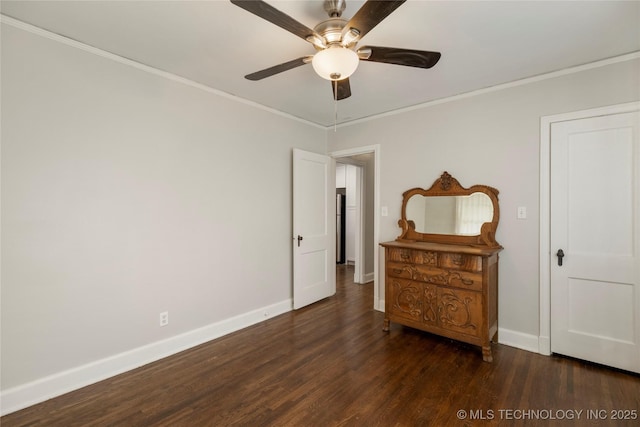 1510 S College Ave, Tulsa, OK 74104 - bedroom with dark wood-style floors, ornamental molding, and a ceiling fan