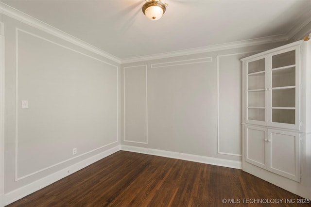 1510 S College Ave, Tulsa, OK 74104 - unfurnished room featuring dark wood-style floors, crown molding, and a decorative wall