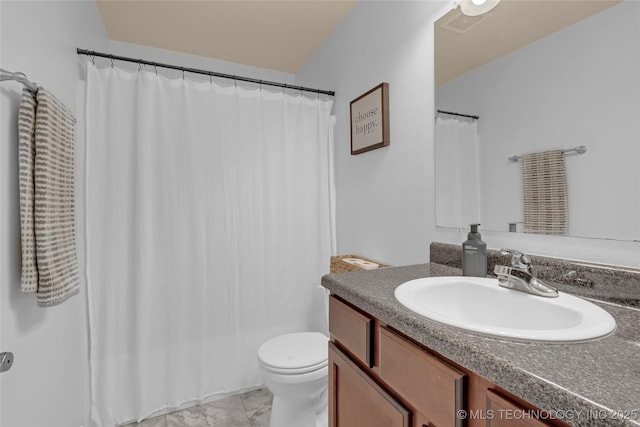 8745 S 261st E Ave, Broken Arrow, OK 74014 - full bathroom with vanity, marble look tile flooring, and curtained shower