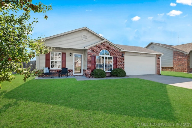 8745 S 261st E Ave, Broken Arrow, OK 74014 - single story home with brick siding, an attached garage, a front lawn, and driveway