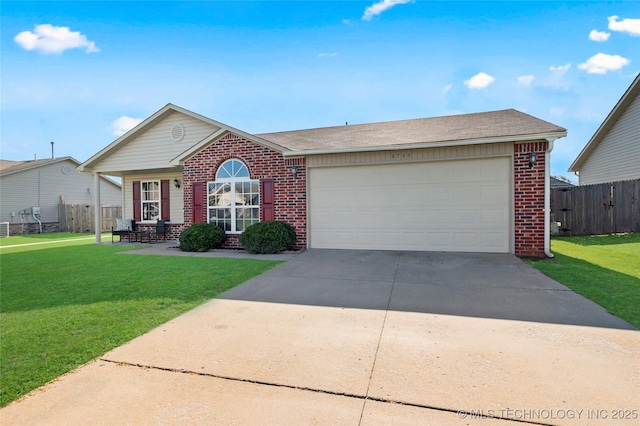 8745 S 261st E Ave, Broken Arrow, OK 74014 - ranch-style home with brick siding, concrete driveway, a garage, and covered porch