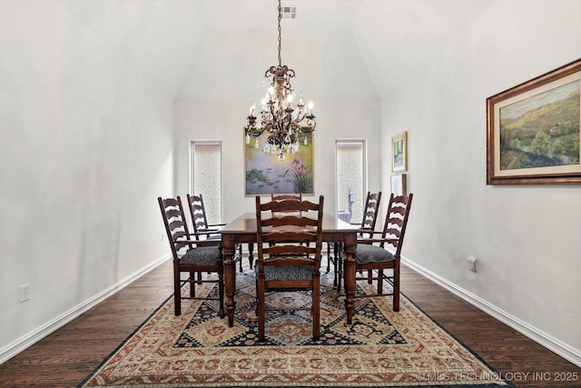 11248 S 75th Ave E, Bixby, OK 74008 - dining space featuring a chandelier, dark wood-type flooring, and high vaulted ceiling