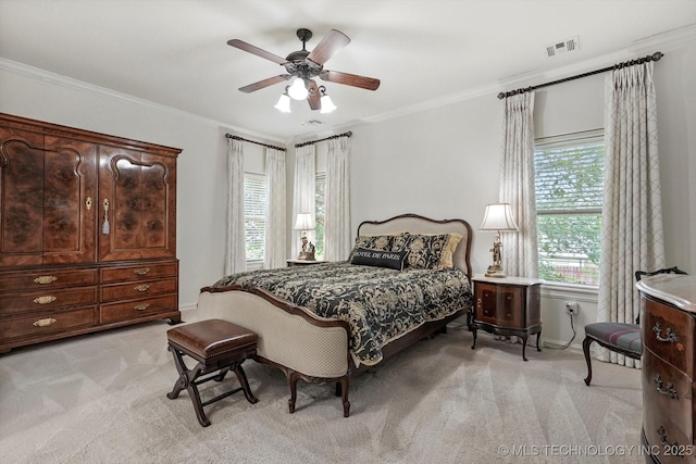 11248 S 75th Ave E, Bixby, OK 74008 - bedroom with light colored carpet, ornamental molding, and a ceiling fan