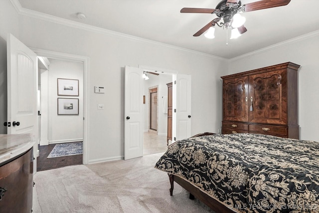 11248 S 75th Ave E, Bixby, OK 74008 - bedroom featuring crown molding, light colored carpet, and a ceiling fan