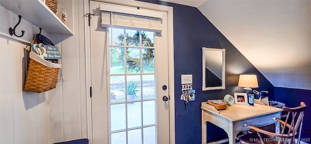 108256 Pike St, Checotah, OK 74426 - doorway featuring healthy amount of natural light and lofted ceiling