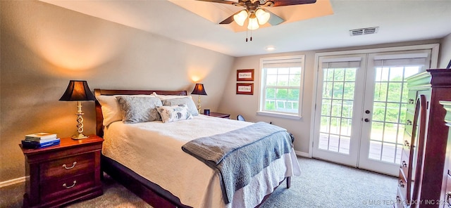 108256 Pike St, Checotah, OK 74426 - carpeted bedroom with access to outside, french doors, and a ceiling fan