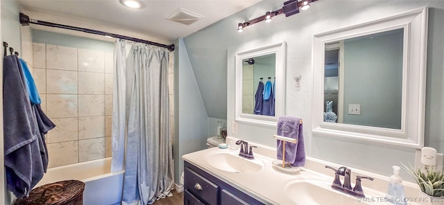108256 Pike St, Checotah, OK 74426 - full bath with shower / bath combo with shower curtain and double vanity