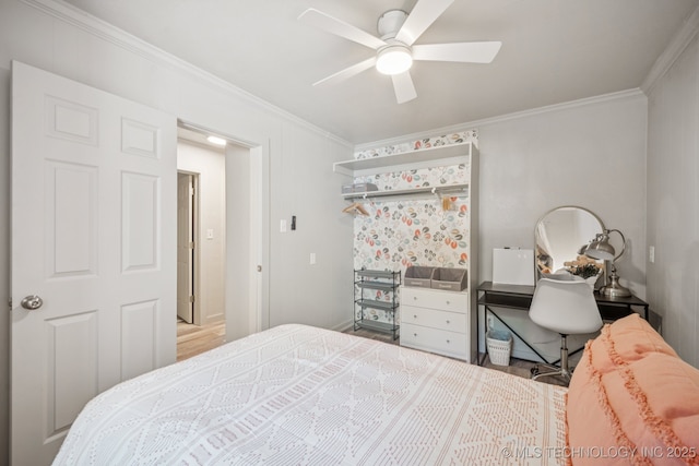 2837 E Admiral Ct, Tulsa, OK 74110 - bedroom featuring ornamental molding and ceiling fan