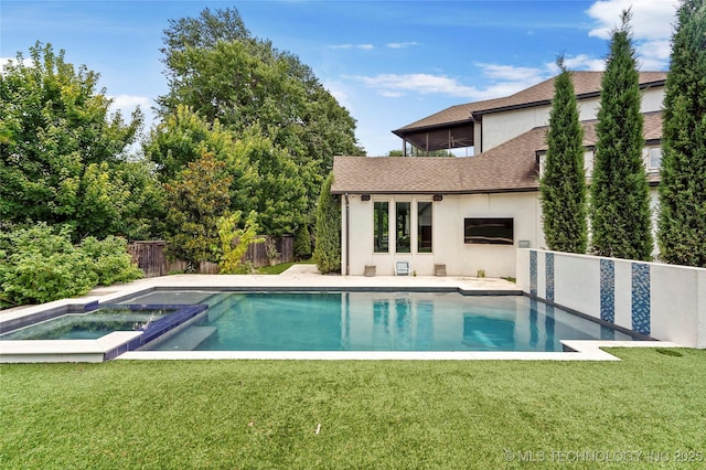 4603 E 118th Pl, Tulsa, OK 74137 - view of pool with a fenced backyard and a pool with connected hot tub