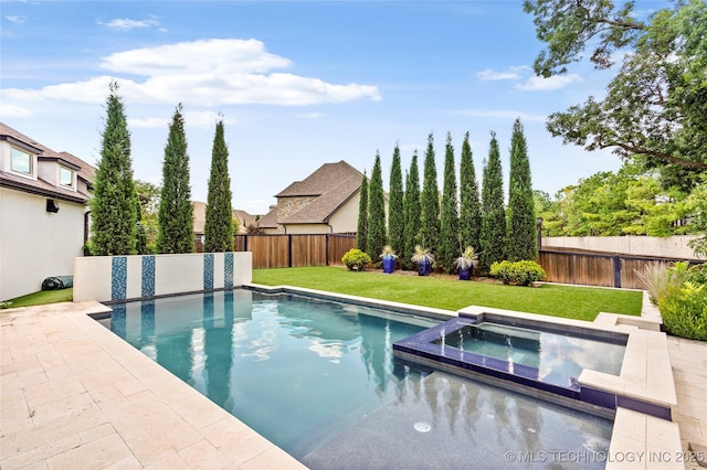4603 E 118th Pl, Tulsa, OK 74137 - view of pool featuring a fenced backyard, a pool with connected hot tub, and a patio area