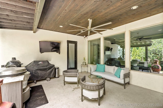 4603 E 118th Pl, Tulsa, OK 74137 - view of patio with ceiling fan, outdoor lounge area, and exterior kitchen