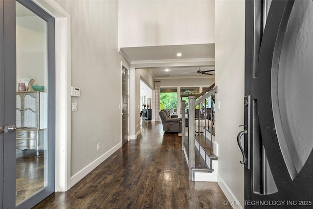 4603 E 118th Pl, Tulsa, OK 74137 - foyer entrance featuring crown molding, wood finished floors, and a ceiling fan