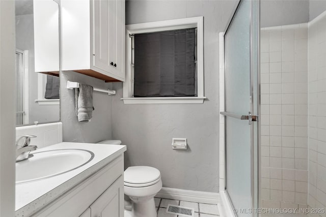 2900 S Cedar Ct, Broken Arrow, OK 74012 - bathroom with vanity, a stall shower, and tile patterned floors