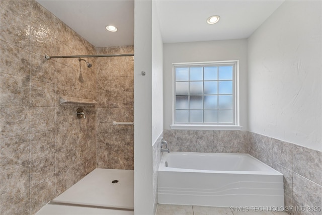 2629 S 13th St, Broken Arrow, OK 74012 - bathroom featuring a garden tub, a tile shower, and recessed lighting