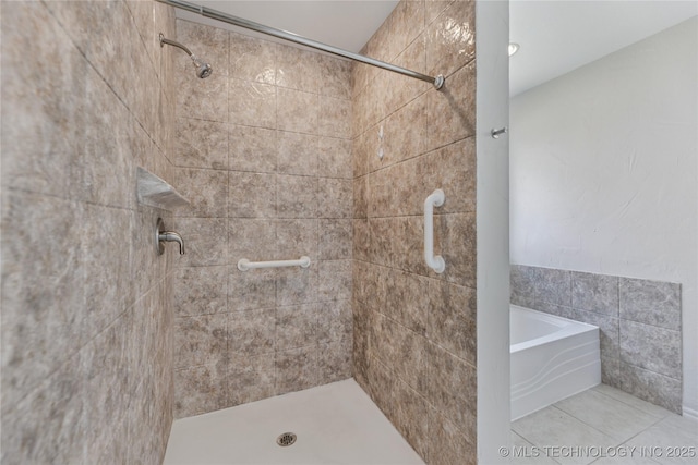 2629 S 13th St, Broken Arrow, OK 74012 - bathroom featuring tiled shower, a tub to relax in, and tile patterned flooring