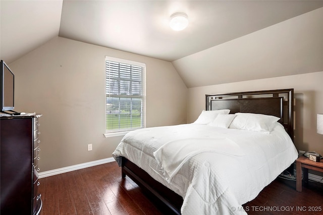 10672 E Canyon Oaks Ct, Claremore, OK 74017 - bedroom with vaulted ceiling and dark wood-style floors