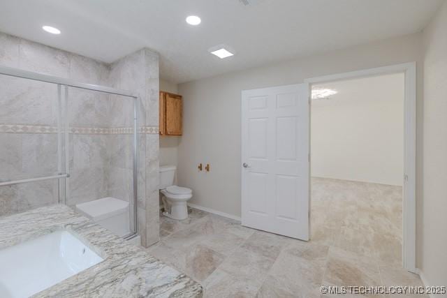 16547 County Road 1600, Ada, OK 74820 - full bathroom featuring a shower stall, recessed lighting, and vanity